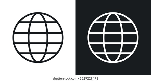 Ícone de globo na cor preta de linha fina. ilustração simples de símbolos vetoriais planos.