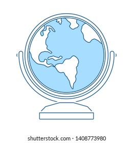 Globe Icon. Thin Line With Blue Fill Design. Vector Illustration.
