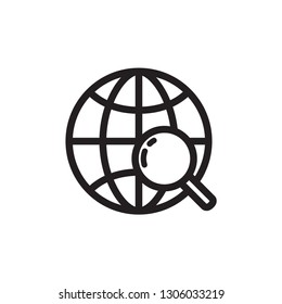 globe icon in trendy flat style and magnifier icon 