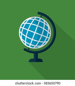 Globe icon in trendy flat style. Web site page and mobile app design element. Flat design in stylish colors. Isolated. Long Shadow. 