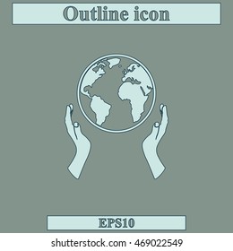 Globe icon. Two opened hands illustration.
