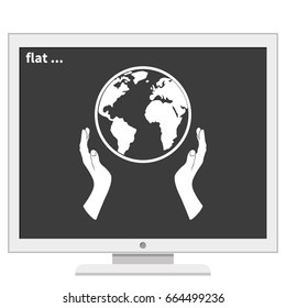 Globe icon. Two opened hands illustration.