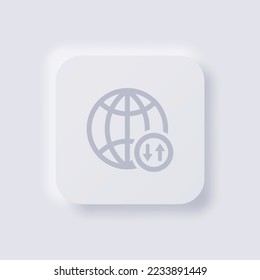Globe icon with upload and download arrow symbol, White Neumorphism soft UI Design for Web design, Application UI and more, Button, Vector.