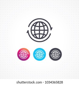 Globe icon. Vector arrows around planet earth. Globe and arrow vector. Vector globe icon of the world. World flat line design