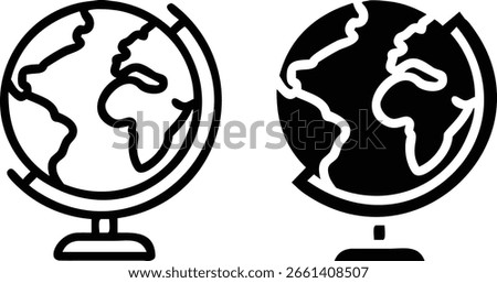 Globe Icon Vector, Black White Earth Map Symbol, World Geography Illustration