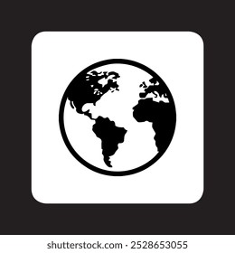Globus-Symbol, Vektor. Earth Logo-Design. Planeten, Vektorsymbol, Illustration auf quadratischem Hintergrund einzeln auf schwarzem Hintergrund