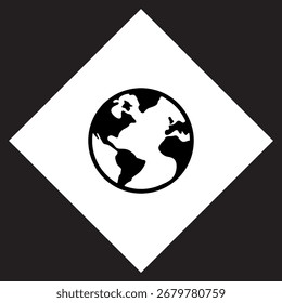 Icono de globo Vector. Diseño del logotipo de la Tierra. Ilustración del icono del Vector del planeta en rombo aislado en fondo negro