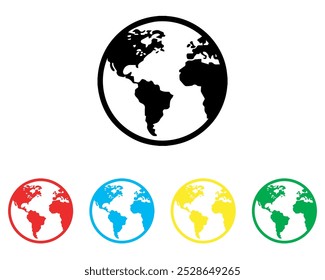 Icono de globo Vector. Símbolo de signo de icono de tierra en estilo plano de moda. Establece Elementos en íconos de colores. Ilustración del icono del Vector del planeta aislado en el fondo blanco