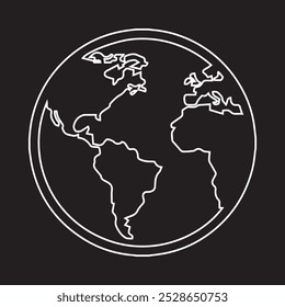 Icono de globo Vector. Símbolo de la Tierra Vector. Ilustración del icono del Vector del planeta aislado en fondo negro