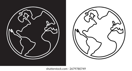 Vetor de ícone de globo. Símbolo de sinal de ícone da Terra em estilo plano da moda. Ilustração de ícone de vetor de planeta isolada no plano de fundo preto e branco
