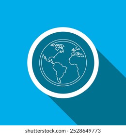 Globussymbol-Vektor. Erdsymbol-Vektor im trendigen flachen Stil. Planeten-Symbolbild, Planeten-Symbolgrafik einzeln auf blauem Hintergrund