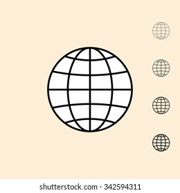 Globe-Symbol. Vektorsymbol in vier verschiedenen Dicke. Linearer Stil