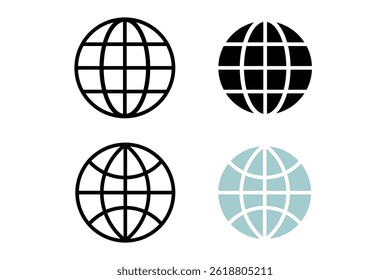 Ícone do globo ilustração vetorial, vá para ícone de símbolo da Web, símbolo da www, ícone da Web, site, conjunto de ícones da homepage, clip-art da terra, símbolo do globo isolado fundo branco.