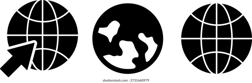 Globus-Symbol, Vektorgrafik, Gehe zu Websymbol-Symbol, WWW-Symbol, Web-Symbol, Website, Homepage-Symbol-Set, Erdklipp-Grafik, Globus-Symbol einzeln auf weißem Hintergrund