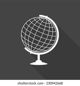 globe icon - vector illustration with long shadow isolated on gray 