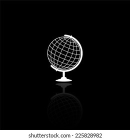 Globe icon - vector illustration with reflection isolated on black