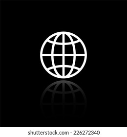 Globe icon - vector illustration with reflection isolated on black