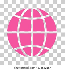 Globe icon. Vector illustration style is flat iconic symbol, pink color, transparent background. Designed for web and software interfaces.