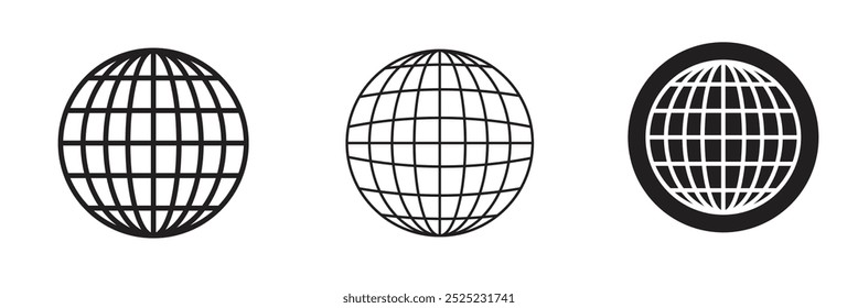 Icono de globo Ilustración vectorial. conjunto de Vectores de iconos de Web en todo el mundo. icono de comunicación, ícono de Internet para diseño de interfaz de usuario.