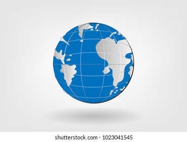 Globe icon vector illustrations blue color. world earth planet with shadow on gray white background 