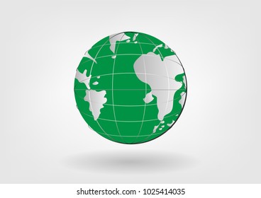 Globe icon vector illustrations green color. world earth planet with shadow on gray white background 