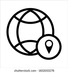 vector de icono de globo. globo con icono de ubicación. concepto vectorial de icono de estilo de esquema