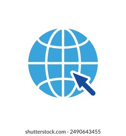 globe icon vector or logo illustration glyph blue color style	