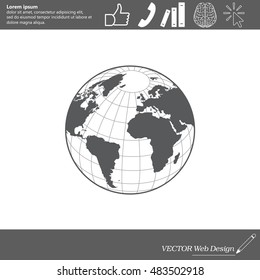 Globe icon with vector map 