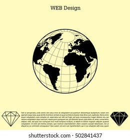 Globe icon with vector map 