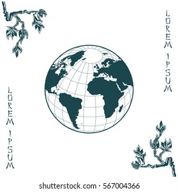 Globe icon with vector map 