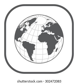 Globe icon with vector map of the continents of the world