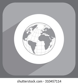 Globe icon with vector map of the continents of the world