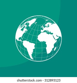 Globe icon with vector map of the continents of the world