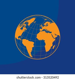 Globe icon with vector map of the continents of the world