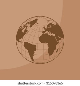 Globe icon with vector map of the continents of the world