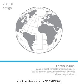 Globe icon with vector map of the continents of the world