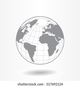 Globe icon with vector map of the continents of the world