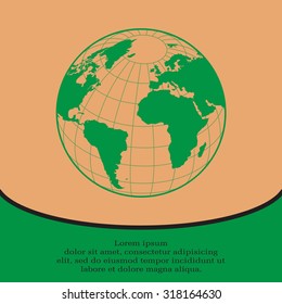 Globe icon with vector map of the continents of the world