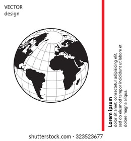 Globe icon with vector map of the continents of the world