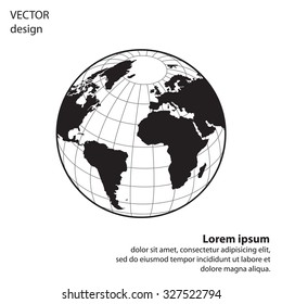 Globe icon with vector map of the continents of the world