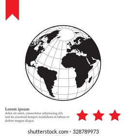 Globe icon with vector map of the continents of the world