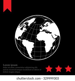 Globe icon with vector map of the continents of the world