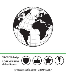 Globe icon with vector map of the continents of the world