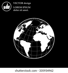Globe icon with vector map of the continents of the world