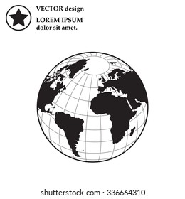 Globe icon with vector map of the continents of the world