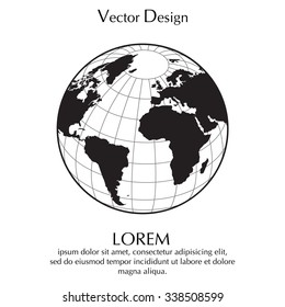 Globe icon with vector map of the continents of the world