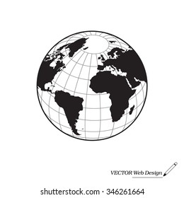 Globe icon with vector map of the continents of the world