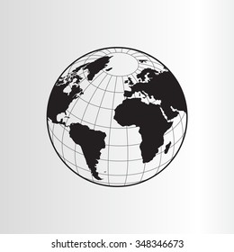 Globe icon with vector map of the continents of the world