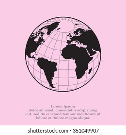 Globe icon with vector map of the continents of the world