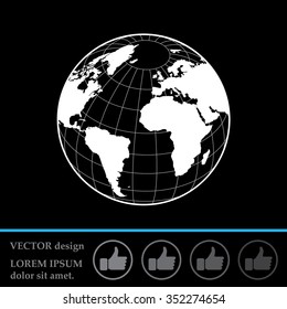 Globe icon with vector map of the continents of the world